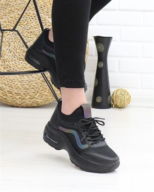 Nesil Shoes Flet 121 Siyah Tekstil Air Taban Kadın Sneakers