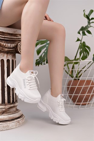Nesil Shoes Flet 343 Beyaz Triko Örgü Kadın Sneakers