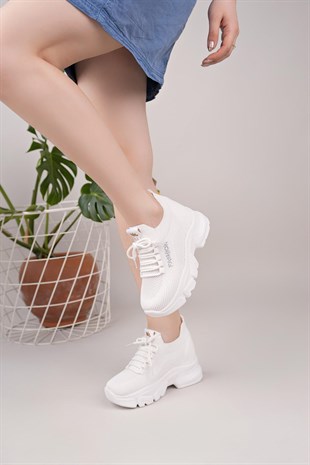 Nesil Shoes Flet 343 Beyaz Triko Örgü Kadın Sneakers