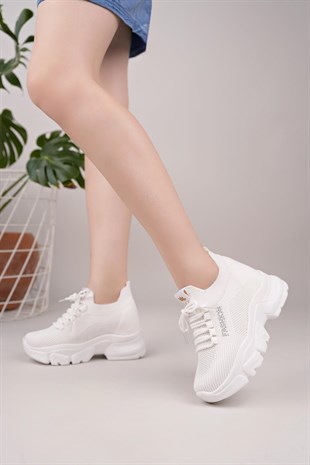Nesil Shoes Flet 343 Beyaz Triko Örgü Kadın Sneakers