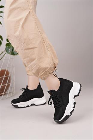 Nesil Shoes Flet 343 Siyah Triko Örgü Kadın Sneakers