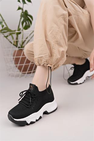 Nesil Shoes Flet 343 Siyah Triko Örgü Kadın Sneakers