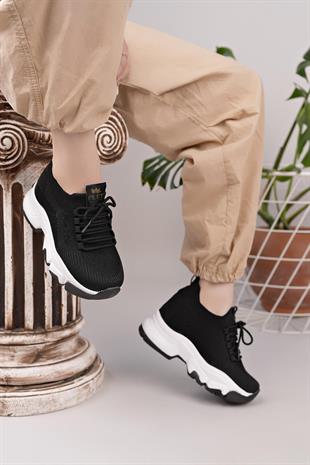 Nesil Shoes Flet 343 Siyah Triko Örgü Kadın Sneakers