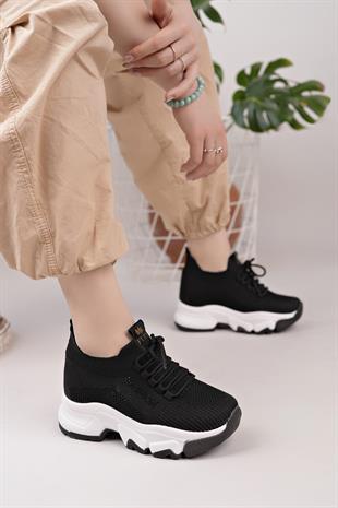 Nesil Shoes Flet 343 Siyah Triko Örgü Kadın Sneakers