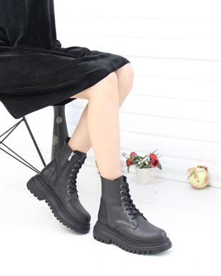 Nesil Shoes Fncy 12 Siyah Bağcıklı Kadın Bot