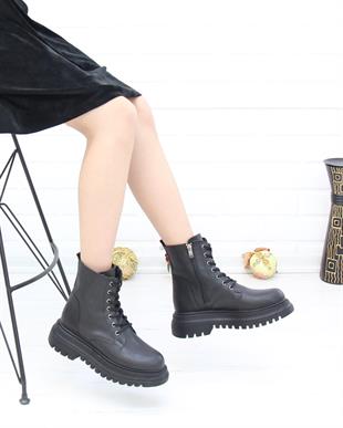 Nesil Shoes Fncy 12 Siyah Bağcıklı Kadın Bot