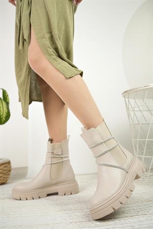 Nesil Shoes Fncy 205 Bej Çift Lastikli Kadın Bot