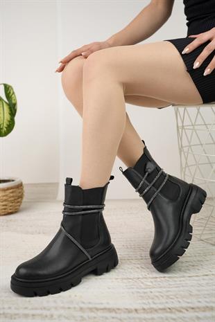 Nesil Shoes Fncy 205 Siyah Çift Lastikli Kadın Bot