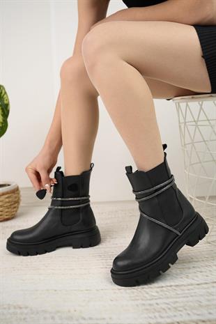 Nesil Shoes Fncy 205 Siyah Çift Lastikli Kadın Bot