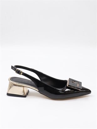 Nesil Shoes Gabbel 200 Siyah Rugan Topuklu Kadın Sandalet