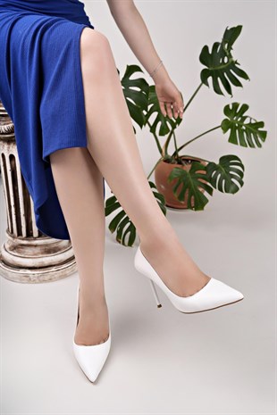 Nesil Shoes Hkm 507 Beyaz Kalem Topuk Kadın Stiletto