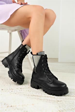 Nesil Shoes İfs 308 Siyah Taşlı Kadın Bot