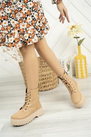 Nesil Shoes İfs 772 Nude Kalın Taban Kadın Postal Bot