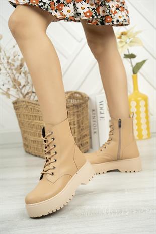 Nesil Shoes İfs 772 Nude Kalın Taban Kadın Postal Bot