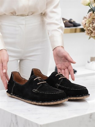 Nesil Shoes İzel 152 Siyah Süet Hakiki Deri Kadın Ayakkabı