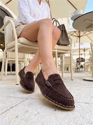 Nesil Shoes İzel 155 Kahve Süet Hakiki Deri Kadın Ayakkabı