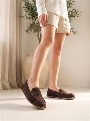 Nesil Shoes İzel 155 Kahve Süet Hakiki Deri Kadın Ayakkabı