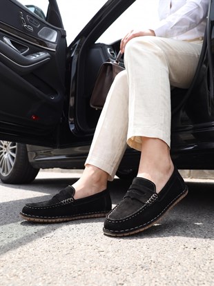 Nesil Shoes İzel 155 Siyah Süet Hakiki Deri Kadın Ayakkabı