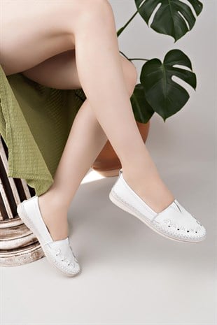Nesil Shoes Knc 022 Beyaz Hakiki Soft Deri Kadın Ayakkabı