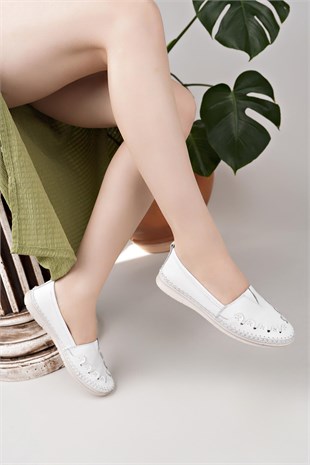 Nesil Shoes Knc 022 Beyaz Hakiki Soft Deri Kadın Ayakkabı