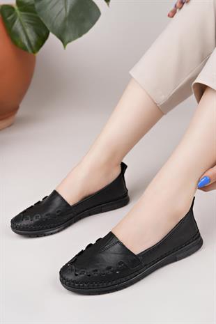 Nesil Shoes Knc 022 Siyah Hakiki Soft Deri Kadın Ayakkabı