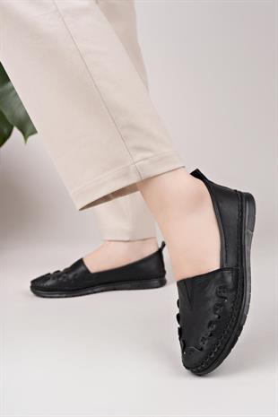Nesil Shoes Knc 022 Siyah Hakiki Soft Deri Kadın Ayakkabı