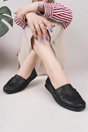 Nesil Shoes Knc 022 Siyah Hakiki Soft Deri Kadın Ayakkabı