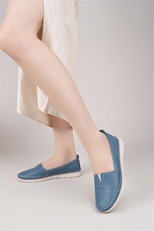 Nesil Shoes Knc 033 Mavi Hakiki Soft Deri Kadın Ayakkabı