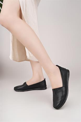 Nesil Shoes Knc 033 Siyah Hakiki Soft Deri Kadın Ayakkabı