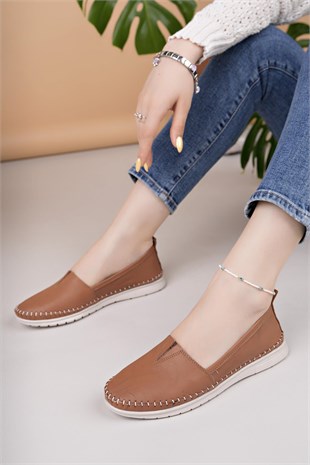 Nesil Shoes Knc 033 Taba Hakiki Soft Deri Kadın Ayakkabı