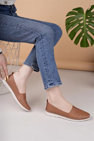 Nesil Shoes Knc 033 Taba Hakiki Soft Deri Kadın Ayakkabı