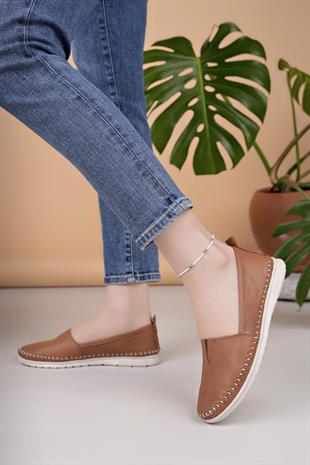 Nesil Shoes Knc 033 Taba Hakiki Soft Deri Kadın Ayakkabı