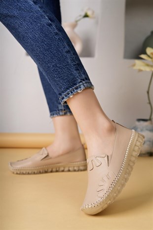 Nesil Shoes Knc 10 Bej Hakiki Deri Şeffaf Taban Kadın Ayakkabı
