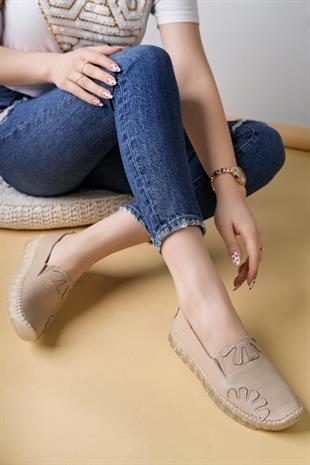 Nesil Shoes Knc 10 Bej Hakiki Deri Şeffaf Taban Kadın Ayakkabı