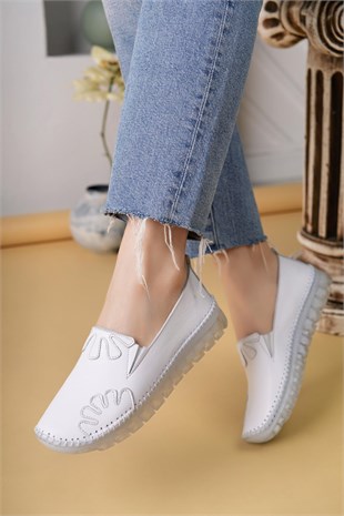 Nesil Shoes Knc 10 Beyaz Hakiki Deri Şeffaf Taban Kadın Ayakkabı