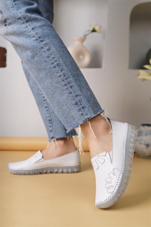 Nesil Shoes Knc 10 Beyaz Hakiki Deri Şeffaf Taban Kadın Ayakkabı