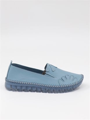 Nesil Shoes Knc 10 Mavi Hakiki Deri Şeffaf Taban Kadın Ayakkabı