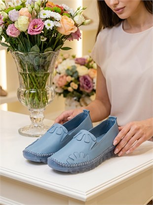 Nesil Shoes Knc 10 Mavi Hakiki Deri Şeffaf Taban Kadın Ayakkabı