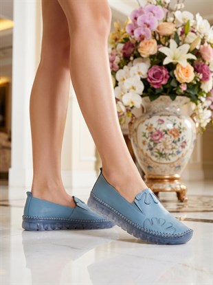 Nesil Shoes Knc 10 Mavi Hakiki Deri Şeffaf Taban Kadın Ayakkabı