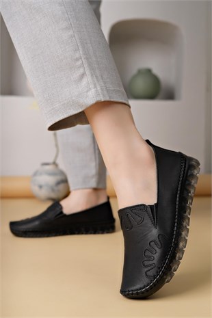 Nesil Shoes Knc 10 Siyah Hakiki Deri Şeffaf Taban Kadın Ayakkabı