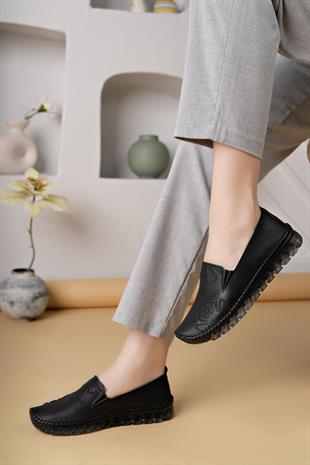 Nesil Shoes Knc 10 Siyah Hakiki Deri Şeffaf Taban Kadın Ayakkabı