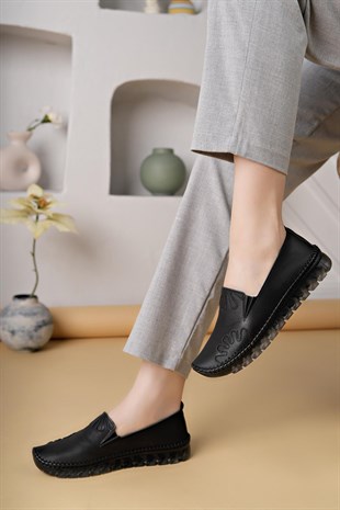 Nesil Shoes Knc 10 Siyah Hakiki Deri Şeffaf Taban Kadın Ayakkabı