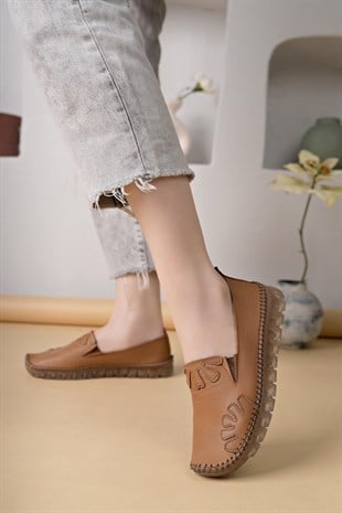 Nesil Shoes Knc 10 Taba Hakiki Deri Şeffaf Taban Kadın Ayakkabı