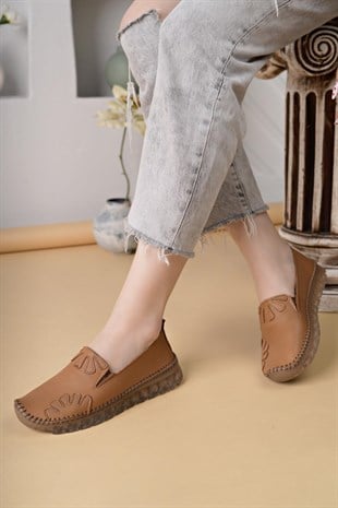Nesil Shoes Knc 10 Taba Hakiki Deri Şeffaf Taban Kadın Ayakkabı