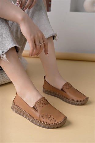 Nesil Shoes Knc 10 Taba Hakiki Deri Şeffaf Taban Kadın Ayakkabı