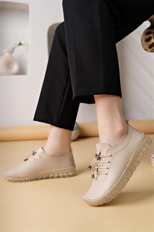 Nesil Shoes Knc 12 Bej Hakiki Deri Şeffaf Taban Kadın Ayakkabı