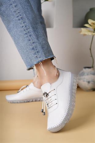 Nesil Shoes Knc 12 Beyaz Hakiki Deri Şeffaf Taban Kadın Ayakkabı