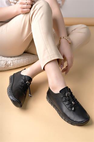 Nesil Shoes Knc 12 Siyah Hakiki Deri Şeffaf Taban Kadın Ayakkabı