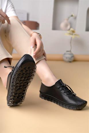 Nesil Shoes Knc 12 Siyah Hakiki Deri Şeffaf Taban Kadın Ayakkabı