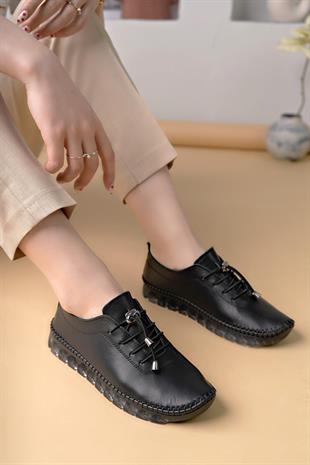 Nesil Shoes Knc 12 Siyah Hakiki Deri Şeffaf Taban Kadın Ayakkabı